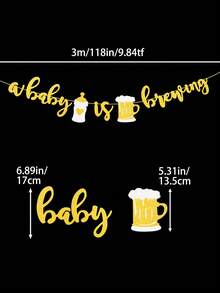 1 Set A Baby Is Brewing Gold Glitter Banner With Baby Bottle & Beer Mug, Beer Themed Coed BabyShower Decorations, Couples BabyShower & Gender Reveal Party Decor - View 3