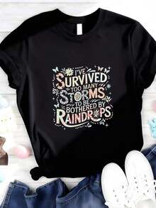 1 Women's T-Shirt With Floral Print And Lettering. - Black 1 - View 3
