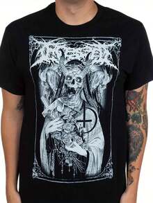 Men's T-Shirt With Gothic Horror Nun Print - Featuring A Menacing Religious Art Design Of A Nun Swallowing Hell, Made From Soft And Breathable Fabric, This Casual Short-Sleeve Crew Neck T-Shirt Is Suitable For Everyday Wear And Themed Events, Offering A Distinct Gothic Style With A Comfortable Fit For All Seasons. Women's Summer Sets - 黑色 - 查看 1