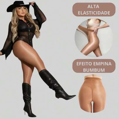 Meias Modeladoras Anticelulite 70D | Meia-Calça Feminina Com Acabamento Acetinado Brilhante (NU)