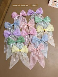 10pcs Random Color Bowknot Hair Clips, Sweet Style Hair Accessories For Daily Use,Hair Slide,Claw Clips - Multicolor - View 3