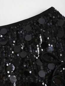 Falda-pantalón elegante con lentejuelas multicolor para mujer - Negro - Ver 9