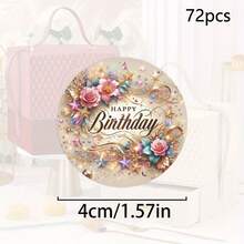 24/48/72pcs Round Floral Gold Foil Birthday Stickers,Watercolor Pink Rose Star Glitter Birthday Labels, Perfect For Birthday Celebrations,Gift Bags, Envelopes, Birthday Cards, Party Favors, Scrapbooking - View 11