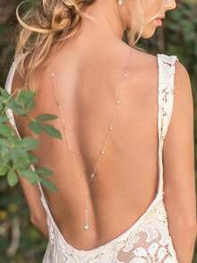 1 pieza Cadena de espalda brillante, accesorio de joyería de moda de cristal para novia y boda - Plateado - Ver 2
