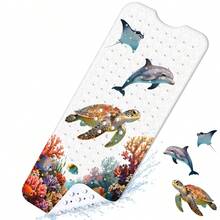 1pc PVC Thickened Non-Slip Bathroom Mat, Watercolor Underwater Coral Sea Turtle Dolphin Stingray Print With Suction Cups, Foot Massage Mat, Bathroom Pool Elderly Pet Universal Wear-Resistant Easy Clean Anti-Slip Bath Mat - View 2