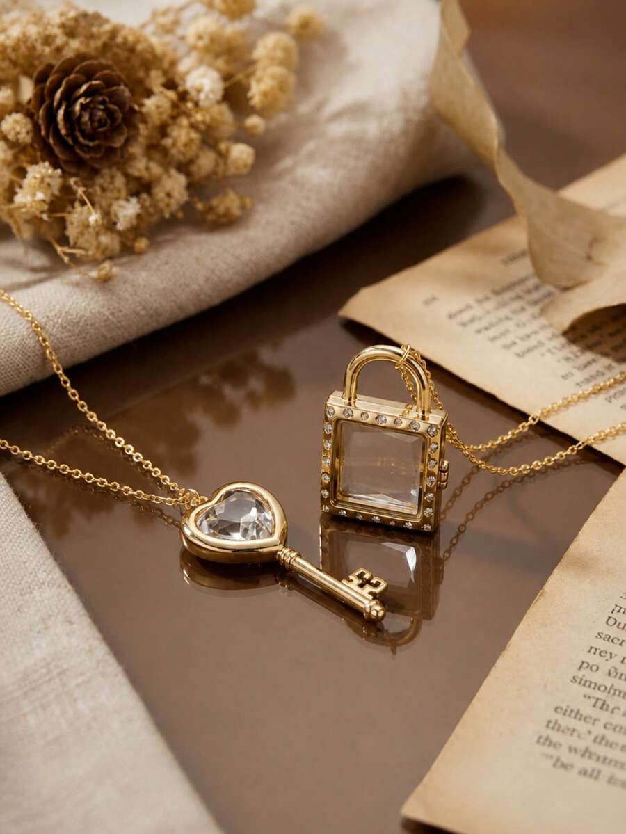 1pc Fashion New Simple Transparent Love Box Opening And Closing Free DIY Necklace Simple Light Luxury Versatile Clavicle Chain, Plated With 18K Gold, Necklace Box Set Jewelry, Talisman Pendant, Waterproof, Sweatproof, Not Easy To Oxidize, Showcasing Female Charm, Women's Jewelry - Multicolor - View 1