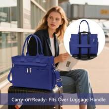 Juego de bolsas de lona para mujer, bolsos de hombro grandes, bolso cruzado para portátil, trabajo, profesor, universidad, viajes - 06 - Azul - Ver 6