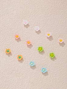 6 Pairs Multicolor Cute Fashion Floral Stud Earrings Set For Women, Suitable For Daily Wear, Dating And Outings, Jewelry Holiday Gift For Friends - Multicolor - View 4