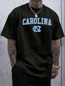Blaues T-Shirt mit dem Schriftzug "CAROLINA" auf der Brust.Dieses T-Shirt mit Rundhalsausschnitt bietet einen klassisch-sportlichen Look. Reguläre Passform, Sommer-T-Shirt. - Schwarz - Übersicht 2