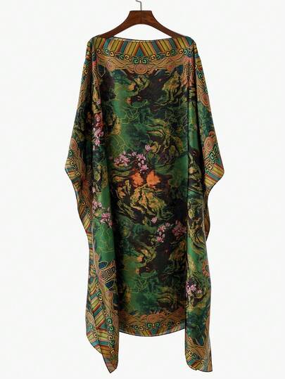 1 chiếc áo Kaftan chiffon in họa tiết phong cảnh cổ điển thanh lịch dành cho nữ, kiểu dáng đa năng, thích hợp cho hoạt động ngoài trời, du lịch, đi biển vào mùa xuân/hè.