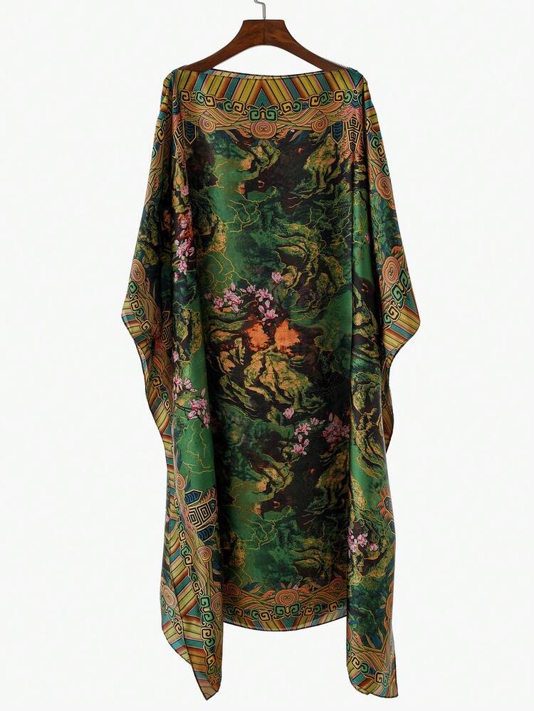 1 chiếc áo Kaftan chiffon in họa tiết phong cảnh cổ điển thanh lịch dành cho nữ, kiểu dáng đa năng, thích hợp cho hoạt động ngoài trời, du lịch, đi biển vào mùa xuân/hè. - Nhiều màu - Xem 1