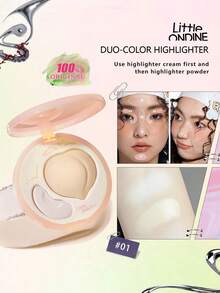 Little Ondine Duo-Color Highlighter 01, 2-In-1 Highlighter & Contour, Pink Highlighter & Natural Contour, Rosy Brightening & Shaping, Dewy Glow, Buildable Color, Long-Lasting, Lightweight Travel-Friendly, GIFT - 01 - View 2
