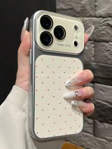 可愛粉色圓點手機殼，適用於 iPhone 17 Pro、16 Pro Max 新機、15、電鍍鏡面 17 大窗 14 PM、極簡 13、韓系 16 全包覆 - 白色 - 查看 3