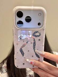 INS韓風蕾絲鏡面星星蝴蝶結手機殼，適用於 iPhone 17 Pro Max、Apple 15、16 Plus - 白色 - 查看 5