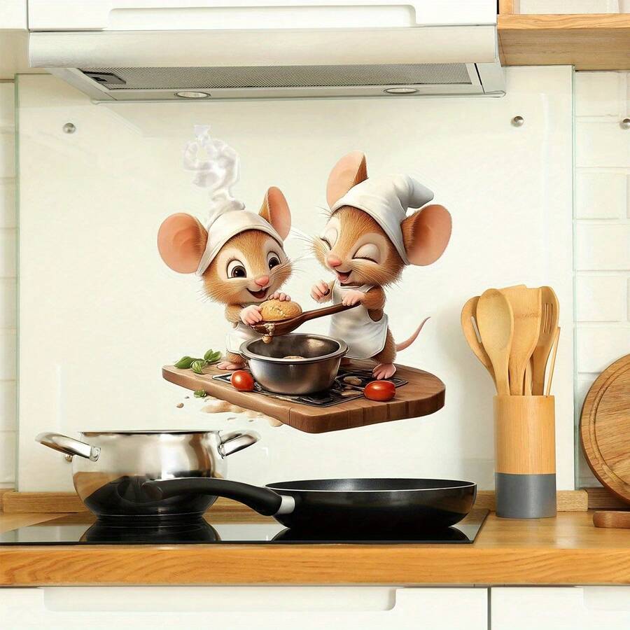 1pc Chef Mouse Kitchen Wall Sticker: Removable, Self-Adhesive, Waterproof PVC Sticker, Suitable For Living Room, Bedroom, Refrigerator, Dining Room And Home Decor - Wall Stickers - View 1