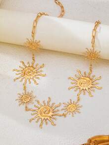 1pc Bohemian Style Gold Sun Spiral Waist Chain, Adjustable Sun Pendant Body Chain, Summer Beach Festival Women's Belly Chain - Gold Necklace - View 5