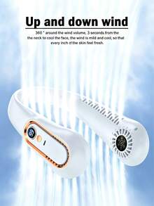 GICOOK Hanging Neck Fan Usb Portable 5-Speed Adjustable With Digital Display Mini Portable Small Lazy Person Hanging Neck Neck, 7h Endurance Leafless Rechargeable 360° Adjustable Refrigeration Air Conditioning Outdoor Student Mute Large Wind Fan Cooling Artefact Gift/Valentine's Day Gift/Girlfriend/Easter/Boys/Girls/Multi-Color Birthday Gift - 白色 - 查看 1