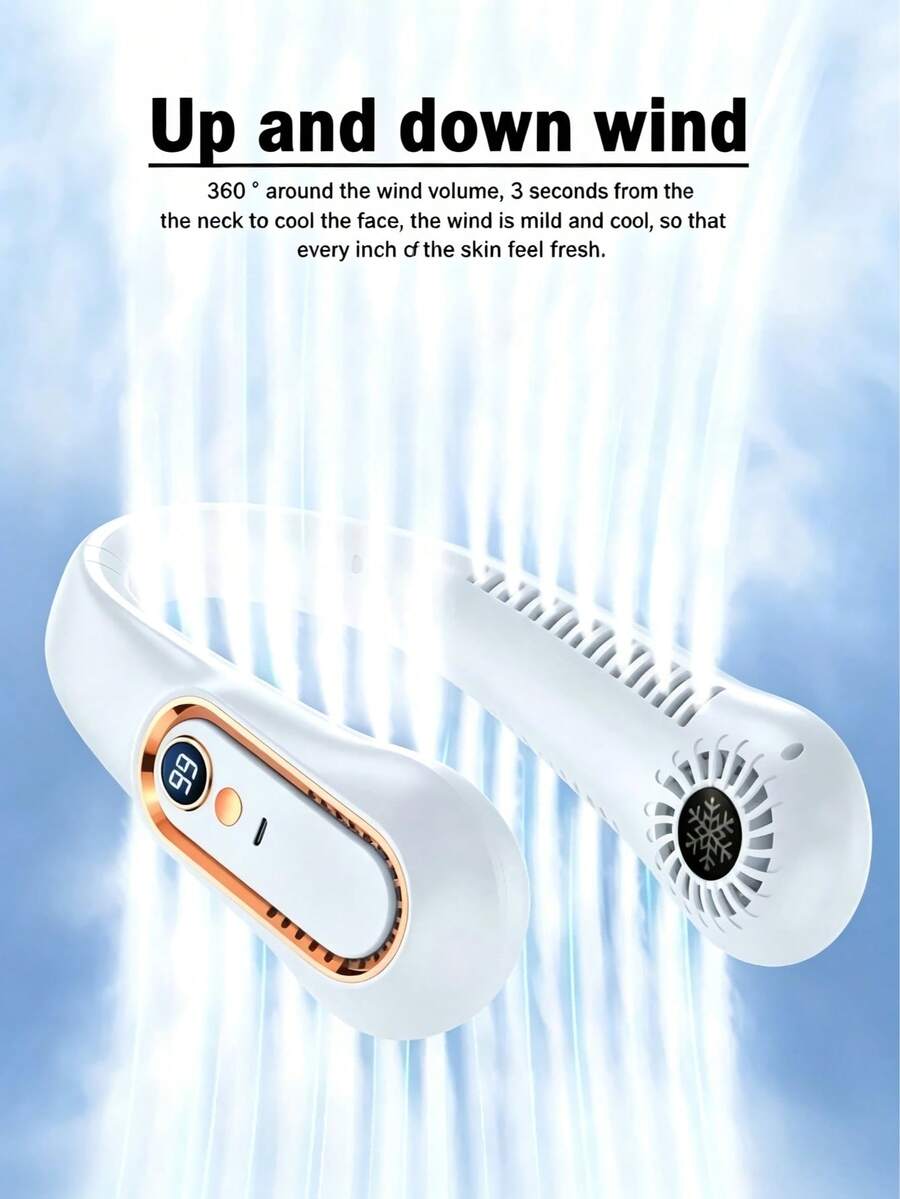 GICOOK Hanging Neck Fan Usb Portable 5-Speed Adjustable With Digital Display Mini Portable Small Lazy Person Hanging Neck Neck, 7h Endurance Leafless Rechargeable 360° Adjustable Refrigeration Air Conditioning Outdoor Student Mute Large Wind Fan Cooling Artefact Gift/Valentine's Day Gift/Girlfriend/Easter/Boys/Girls/Multi-Color Birthday Gift - 白色 - 查看 1