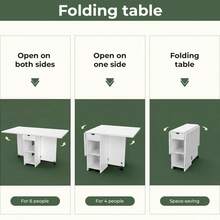 Mobile Folding Dining Table, Drop Leaf Table With 2 Wheels, 2-Layer Storage Rack & Drawer, Extendable Kitchen Table For Small Space, Dining Room, Living Room (White) - White - View 10