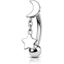 Pendientes de aro con colgante de luna y estrella de acero inoxidable 316L de 16G para perforación de ceja y oreja rook para mujeres, joyería de barra curva para perforación - estrellas y luna - Ver 7
