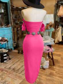 Vestido bandeau de unicolor de moda para mujer - Rosa - Ver 2
