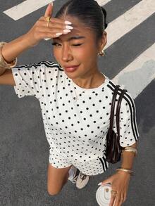 Set de 2 piezas de outfit casual de camiseta de manga corta a rayas negras y blancas con pantalones cortos - transparente - Ver 8