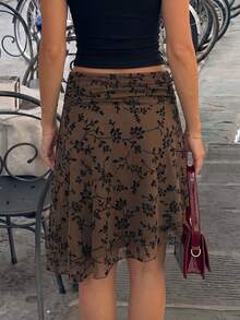 女款春夏波點雙層網紗修身直筒裙，修身顯瘦海灘度假洋裝 - 棕色 - 查看 6