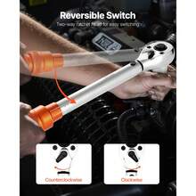 Click Torque Wrench Set, 3/8 Inch Drive, 5-60 N.M / 3.7-44.3 Lbf.Ft, Dual-Direction, 72-Tooth, ±3% High Precision, With Sockets, Bits, Extension Bar, Spark Plug Sockets, Adapter, Orange - 3/8 Inch - View 6