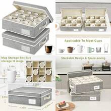 Caja de almacenamiento para tazas y tazas con carcasa dura y divisores para tazas de café tazas de té y vasos - Gris - Ver 1