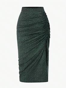 ASD1 Women's Leopard Print Random Cut Drawstring Skirt For Holiday Elegance - Apricot - View 4