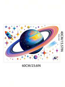星空太空人火箭圓盤牆面裝飾，含九大行星背景，可拆卸，適用於兒童房或客廳牆貼 - 彩色 - 查看 8