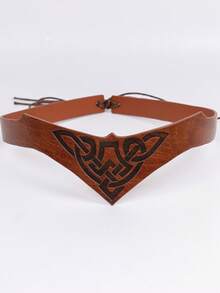 2pcs Medieval Celtic Pattern PU Leather Headbands, Viking Style Triangle Forehead Bands, Retro Cosplay Hair Accessories - A - View 3
