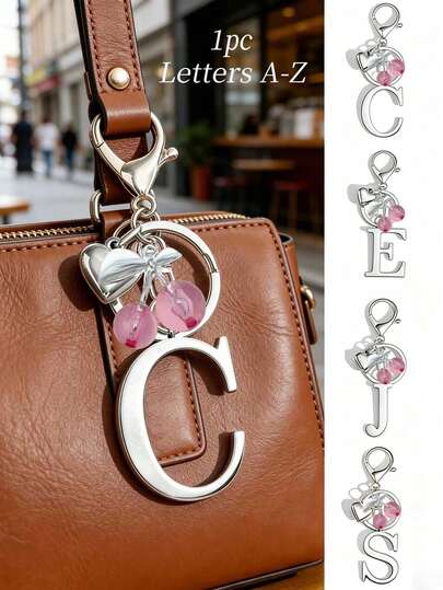 A Pink Cherry Keychain Adorned With The Letters A-Z, A Heart Shape, And A Pink Cherry Pendant. Round Clasp. Perfect For Attaching To A Woman'S Bag/Wallet/Car Keys-A Birthday/Christmas/Anniversary Gift (Letter Keychain).