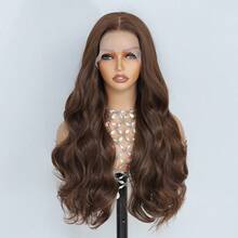 Dark Brown Color 26Inch 13X6 Transparent Lace Front Wig With Baby Hair For Women Body Wave Synthetic Heat-Resistant Wig - Dark Brown - Xem 2