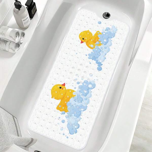 1pc Home Use Side Cutout Anti-Slip Mat, Cartoon Duck Print Playful Design, Textured Massage Soothes Feet, Strong Suction Cup Non-Slip, Washable For Wet & Dry Use