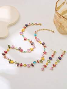 rakol 3pcs/Set Gelang & Anting Tusuk Geometris Warna-warni Minimalis Lucu untuk Wanita, Pemakaian Sehari-hari, Hadiah untuk Teman - Mengatur - View 4