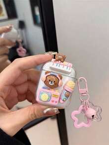 Cute Cartoon Music Ice Cream Bear Style Earphone Protective Case, Compatible With Apple Earphones Anti-Fall Protective Case, Applicable To Bluetooth Apple Earphone Case Anti-Scratch Anti-Fall Protective Case, Cute Earphone Case, Ideal Gift For Friends And Birthday - Musical Bear [Transparent] + Pendant - View 5