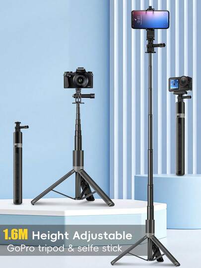Gậy selfie mini hợp kim nhôm 1.6M, chân đế ba chân, giá đỡ điện thoại, cầm tay hoặc để bàn, tương thích với webcam, G7X Mark III, ZV-1, RX100 VII, A6400, A6600 và các máy ảnh khác - Giá đỡ điện thoại tùy chọn phù hợp với nhiều loại điện thoại thông minh. Chân đế ba chân mini di động để phát trực tiếp video, bật lên chỉ bằng một cú nhấp chuột, chân có thể điều chỉnh với đế cao su, ổn định, chân đế ba chân thể thao ngoài trời, công cụ selfie.