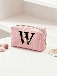 Customized A-Z Letter Corduroy Pencil Case, Customized Initial, Back To School Essential Pencil Bag, Valentine's Day Gift Makeup Bag, Ramadan Gift Choice, Large Capacity Travel Cosmetic Organizer (Smooth Zipper), Fresh And Cool Pink & White Letter Print Design, Lightweight And Foldable, Portable And Easy To Store, Thoughtful Gift For Girlfriend/Bridesmaid, Durable Toiletry Organizer For Home And Travel, Popular Back To School Gift - Multiple Styles - View 29