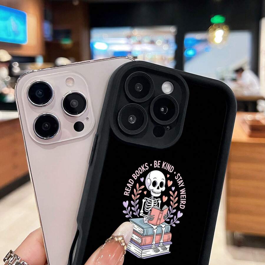 Funda para móvil con diseño de esqueleto leyendo libros, compatible con Samsung, Apple, VIVO, OPPO, , Transsion, ,  y Honor. Fabricada en TPU, ofrece protección contra golpes y caídas. Un regalo ideal para amigos y familiares. - Negro - Ver 1