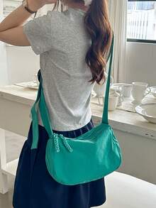 Women's Soft Crescent Shoulder Bag, Casual Nylon Underarm Bag/Crossbody Bag, Woven Zipper Pull, Adjustable Strap, Multi-Pocket Daily Commute Bag, Shoulder Bag, Water Bottle Bag, Sports Cycling Bag, Night Running Bag, Shopping Bag, Essential Cosmetic Bag, Phone Bag, Holiday Gift For Girlfriend, Fashionable Multi-Color Peach Tree Bag - Multicolor - View 5