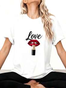 Funny Lipstick Design T-Shirt-1 - White 5 - View 2