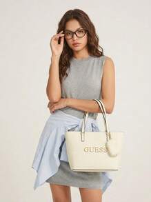 GUESS Fashionable Versatile Casual Simple Tote Bag - Beige - View 1