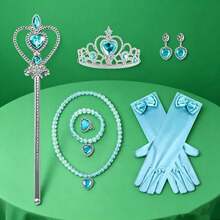 7pcs Clothing Accessories Set, Suitable For Adult Costume, Includes Crown Set, Necklace, Bracelet, Earrings, Ring, Gloves, Perfect For Daily Wear And Holiday Dress-Up,Halloween - Blue - View 4
