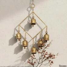 Handmade Rustic 6 Bells Hanging Wind Chime U2013 Vintage Cow Bells On Metal Frame, Boho Farmhouse Wall Hanging, Wind Chime For Home, Patio, Garden &Amp; Christmas Décor - White - View 5