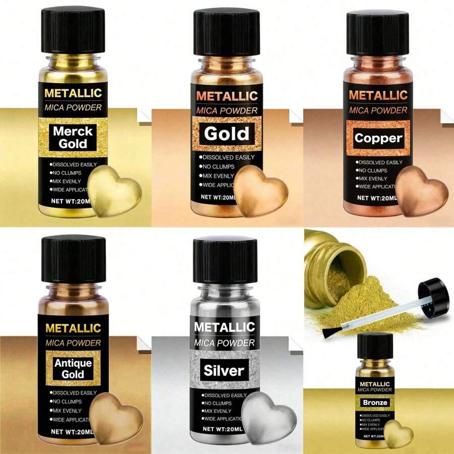 6pcs/1pc Metallic Mica Powder, Metallic Mica Powder In Bottle, Suitable For Making Epoxy Resin, Clay, Jewelry, Candles And Paints, Providing 20ml In 6 Color Options - Multicolor - View 1