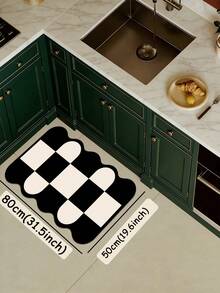 1pc Of Black And White Contrast Rubber Cushioned Kitchen Mat, A Water-Absorbing Mat That Is Easy To Clean And Suitable For Use In Kitchens, Bathrooms, And Other Areas. It Is Suitable For Use Throughout The Year And For Various Holidays. - Black and White - View 15
