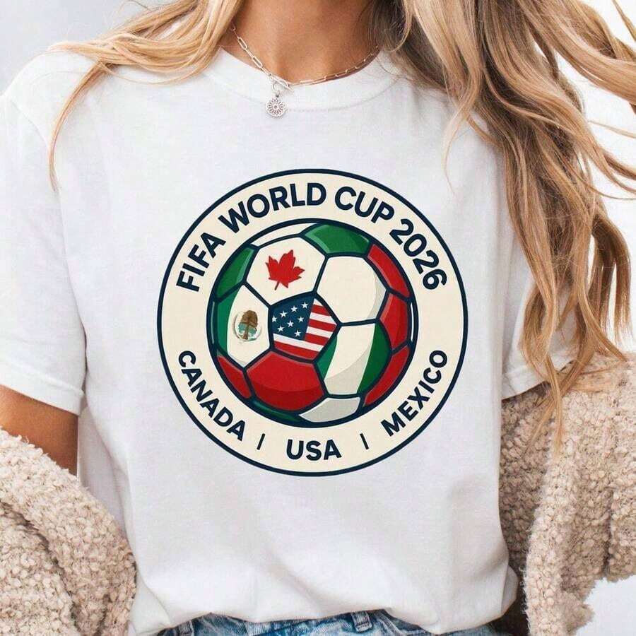 Classic Colombia World Cup 2026 Football Shirt - Unisex Vintage Urban Style, Cotton, Short Sleeve, Round Neck, Women's T-Shirts. Blouses. Casual Blouses For Ladies. - 白色 14 - 查看 1