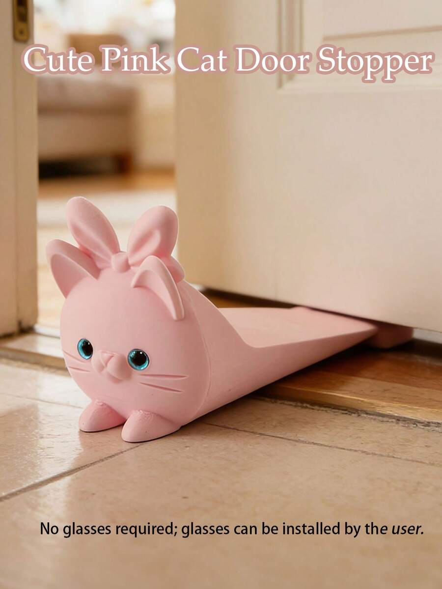3D Printed Pink Cat Door Stopper, Creative Rabbit Ear Cat Design, Non-Slip And Wear-Resistant, Prevents Finger Pinching And Door Slamming, Suitable For Home And Office Environments - Multicolor - View 1