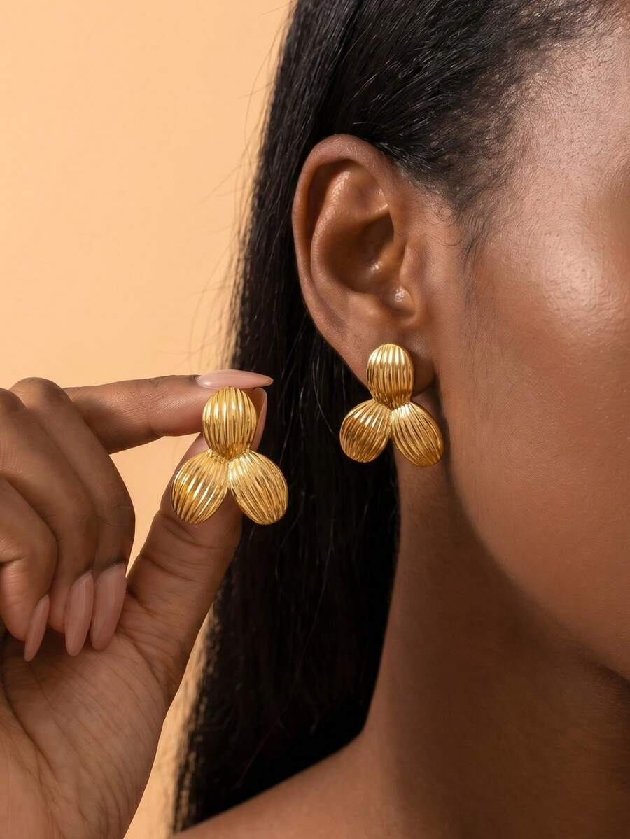 Vintage Flower Stud Earring For Women Charm Gold Earring,Waterproof Stainlees Steel Jewelry Summer Vacation Jewellery For Wedding Party Daily Gift - Multicolor - View 1